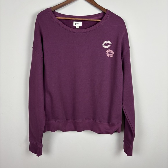 Pact Tops - Pact Sweatshirt Womens XL‎ Maroon Kiss Lip Graphic Pullover Sustainable Organic